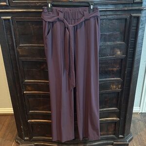 Athleta Womens Destination Wide Leg Pull On Pants Purple Plum Travel Workwear